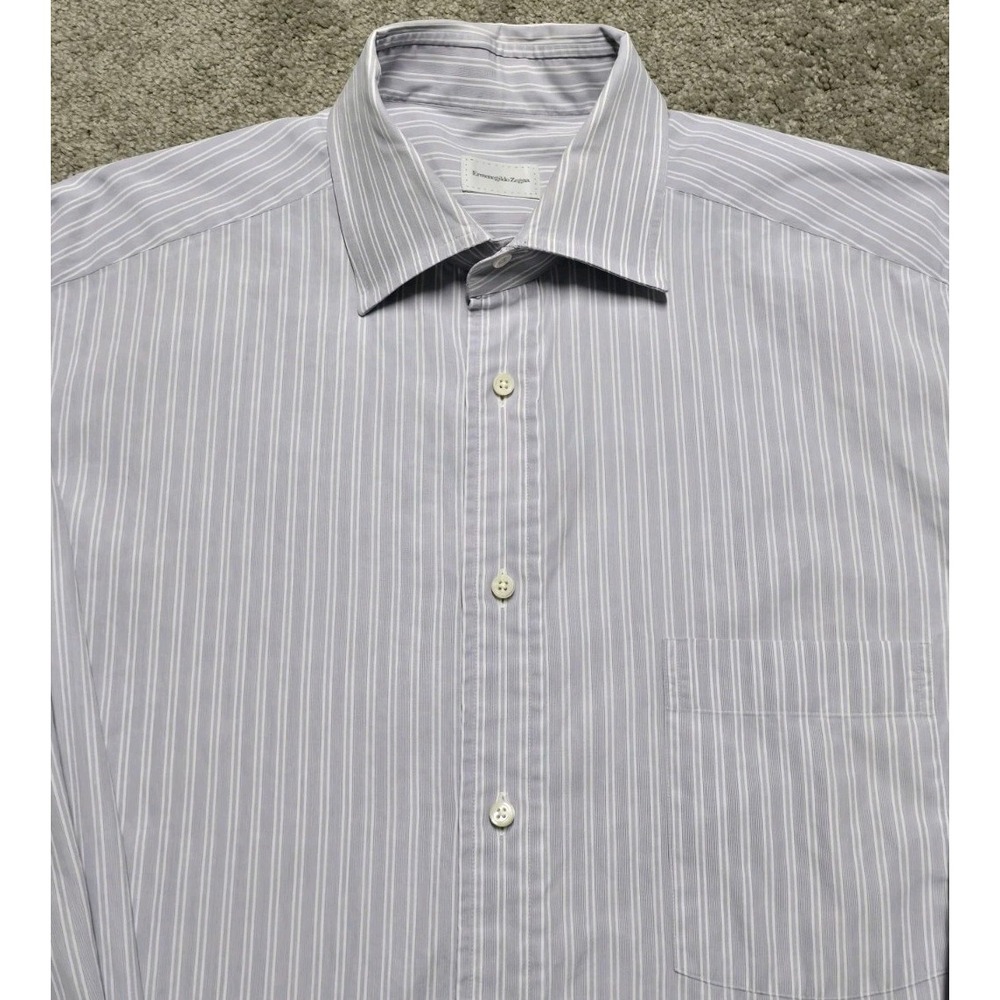 Ermenegildo Zegna Shirt Mens L 41 16 Purple Stripe Long Sleeve Button Up Cotton - Picture 4 of 14